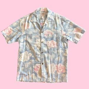 Vintage 70s 80s HRH His Royal Highness Hawaiian Shirt Floral Pink Blue Small